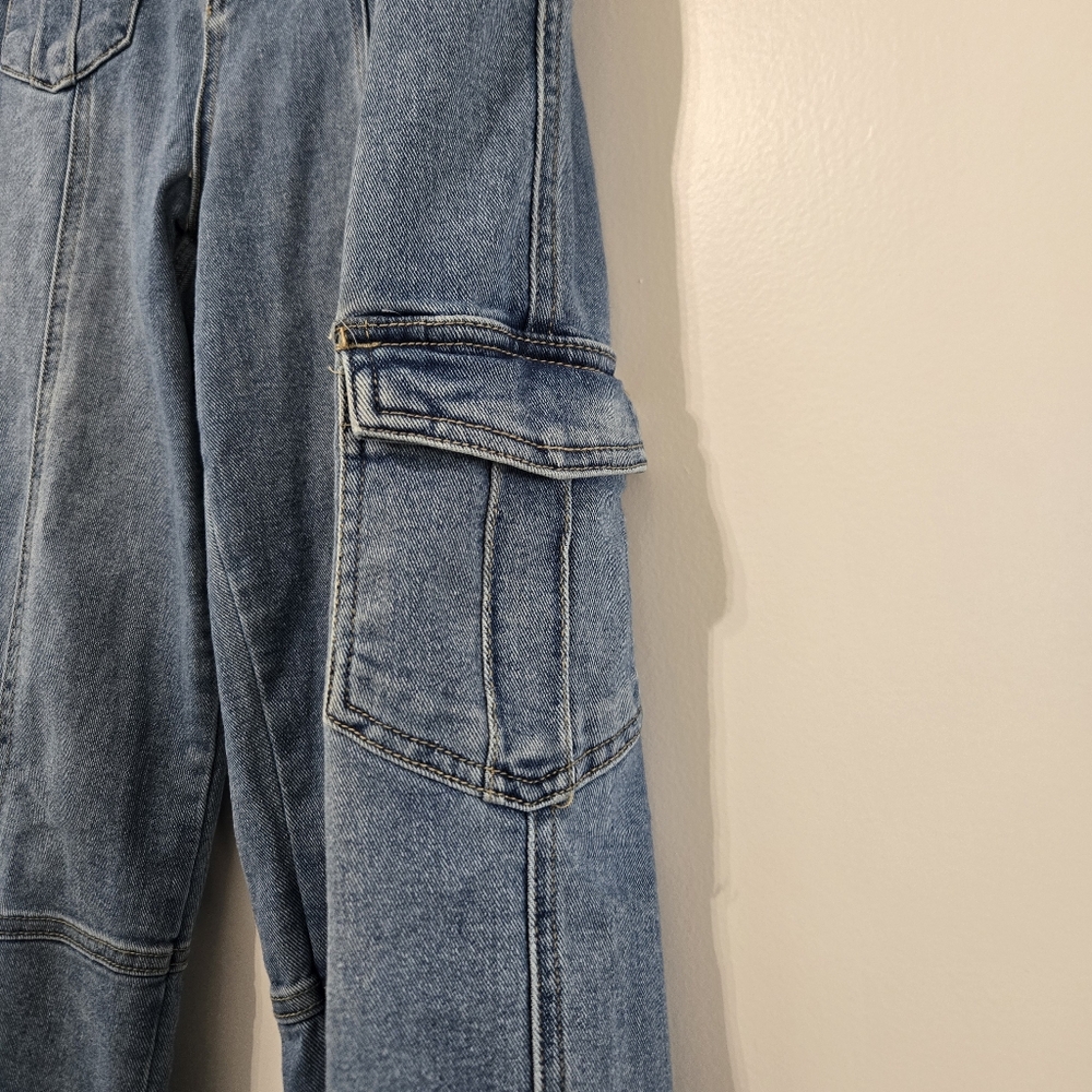 BBJ Los Angeles High Rise Wide Flare Leg Cargo Jeans Size 1/25 Y2K Streetwear - Picture 3 of 13